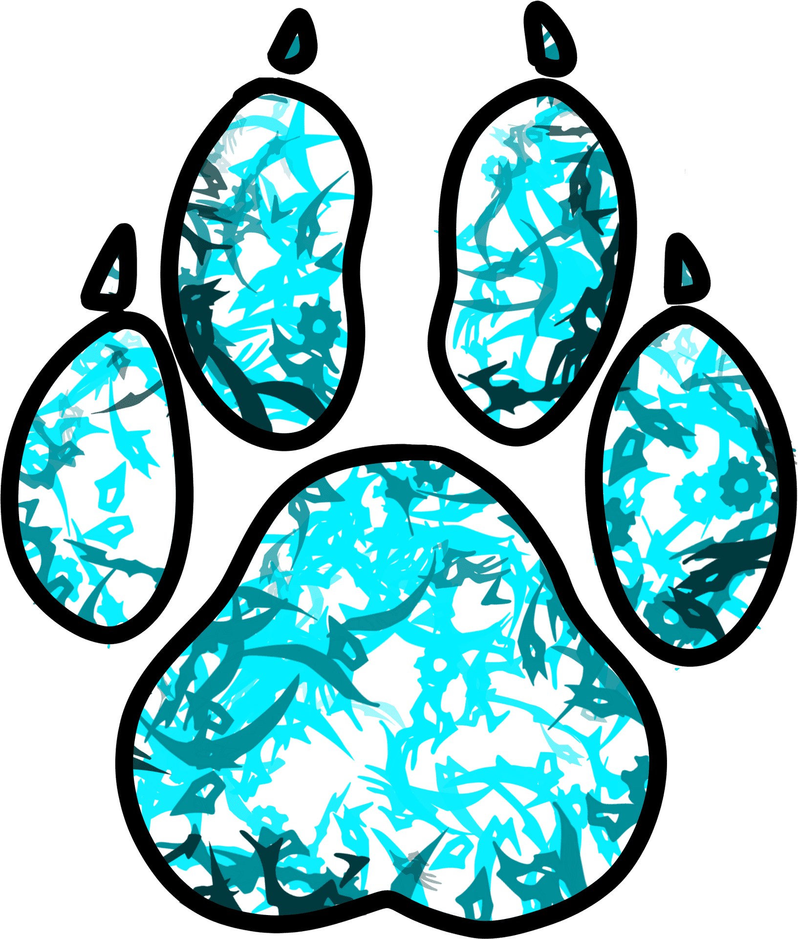 Floral Pattern Blue Paw Print PNG Image