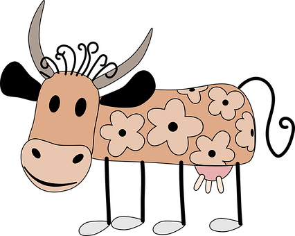 Floral Pattern Cow Cartoon PNG Image