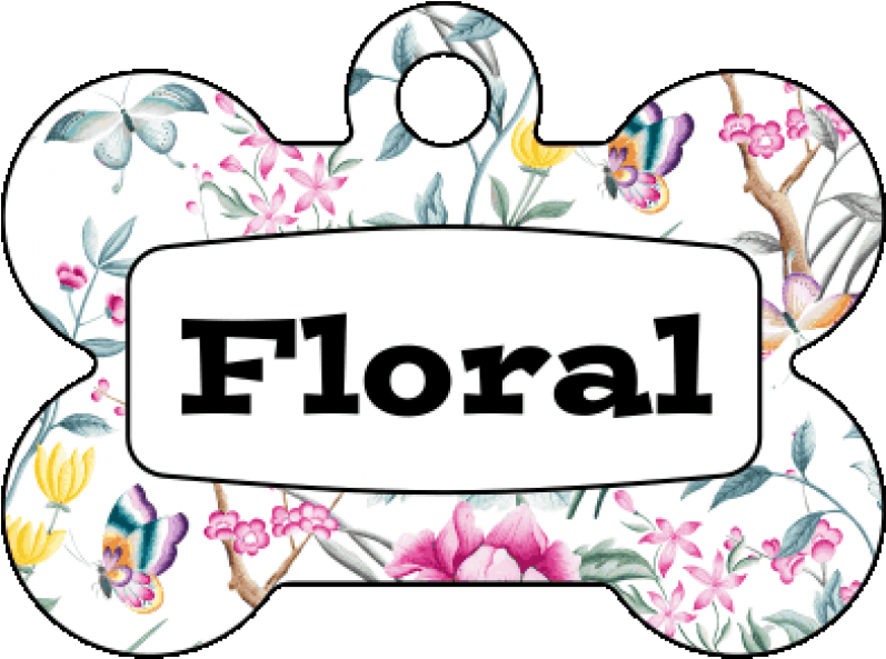 Floral Pattern Dog Bone Tag PNG Image