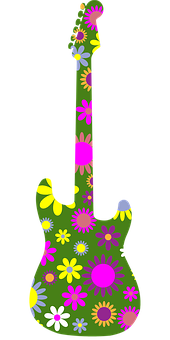 Floral Patterned Guitar Graphic PNG Image