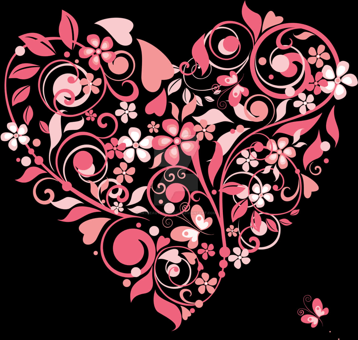 Floral Pink Heart Design PNG Image