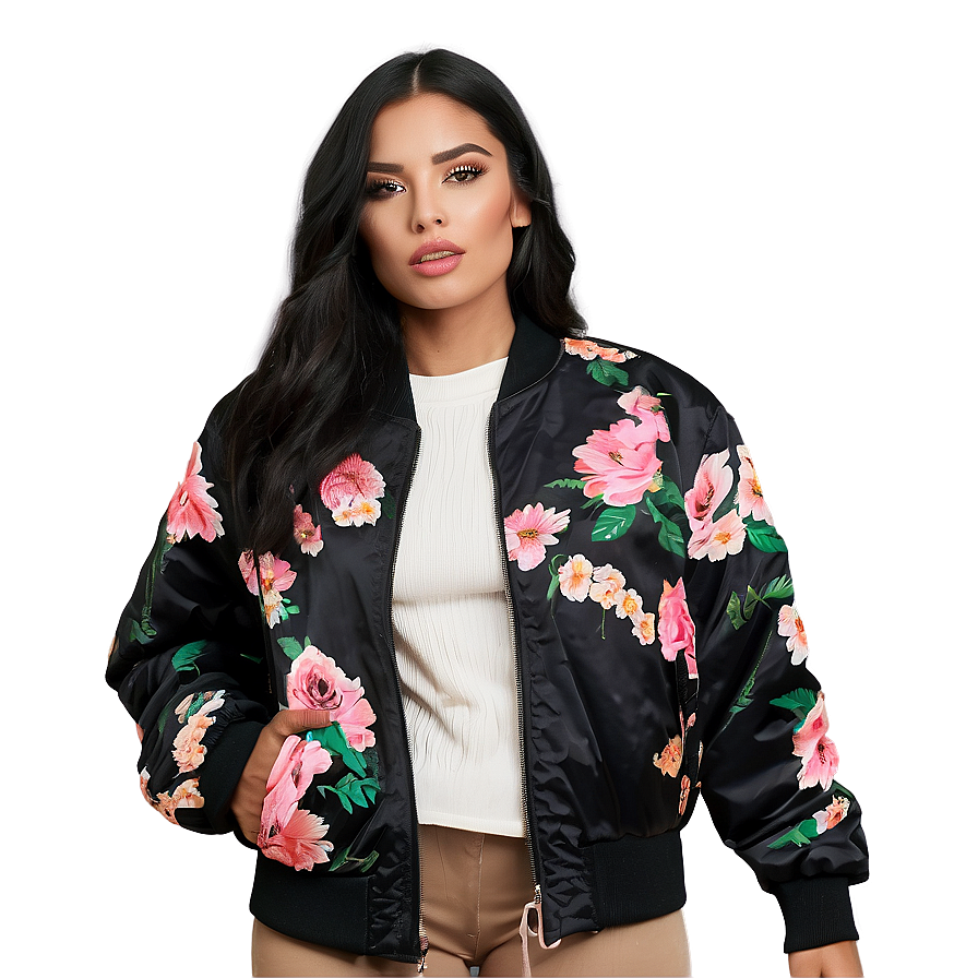 Floral Print Bomber Jacket Png Qjp PNG Image