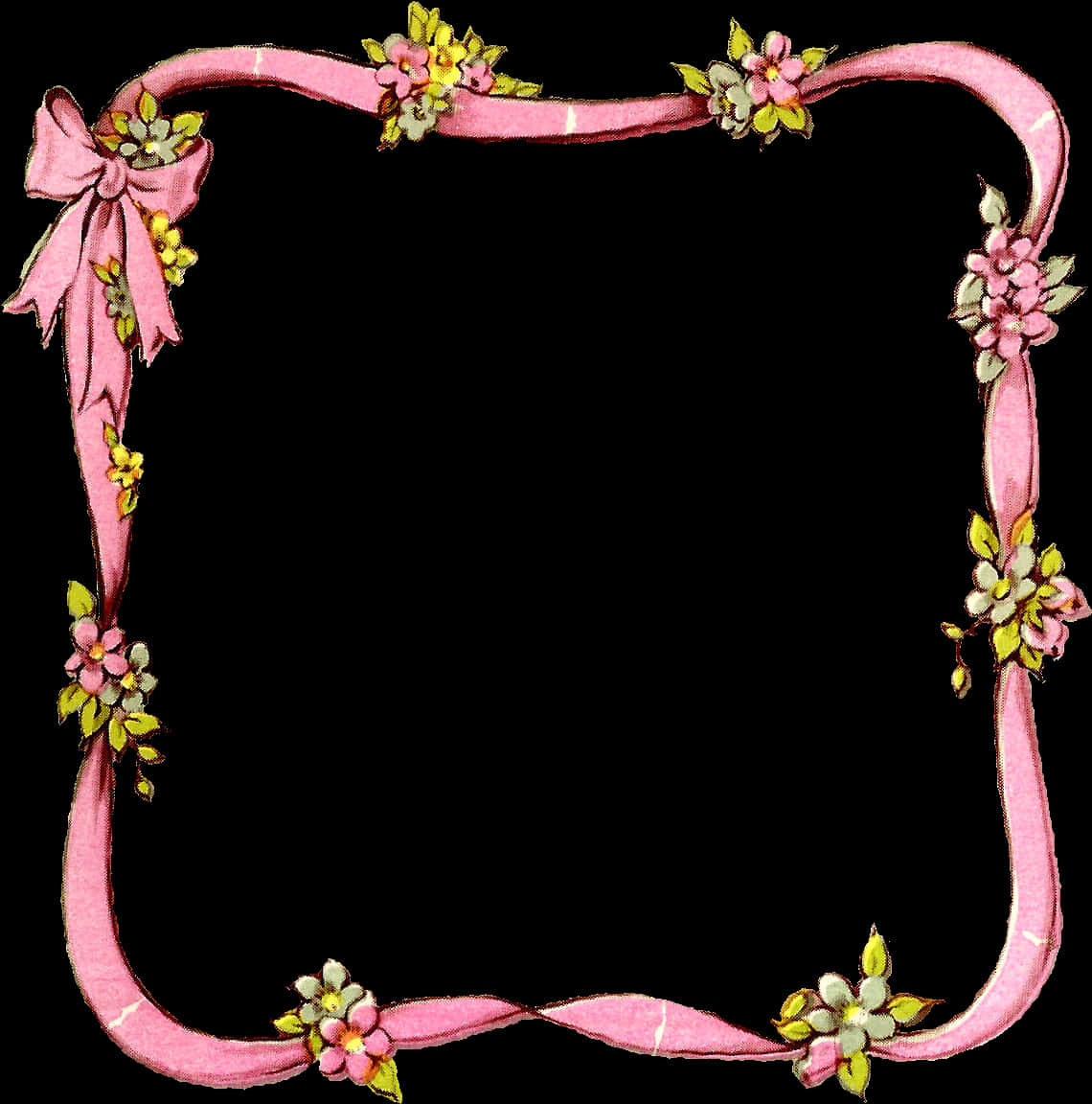 Floral Ribbon Frame Border PNG Image