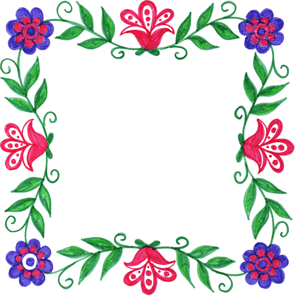 Floral Square Frame Design PNG Image