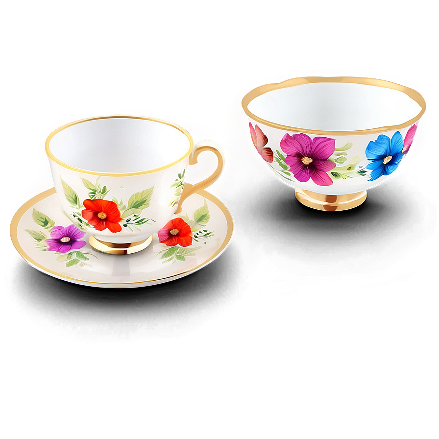 Floral Tea Cup Collection Png 05252024 PNG Image