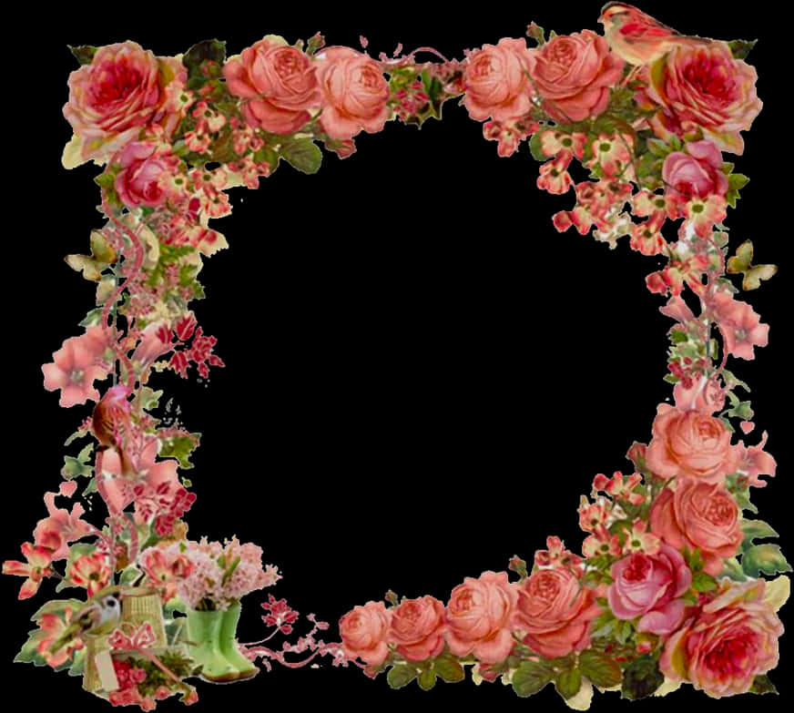 Floral Vintage Frame Design PNG Image