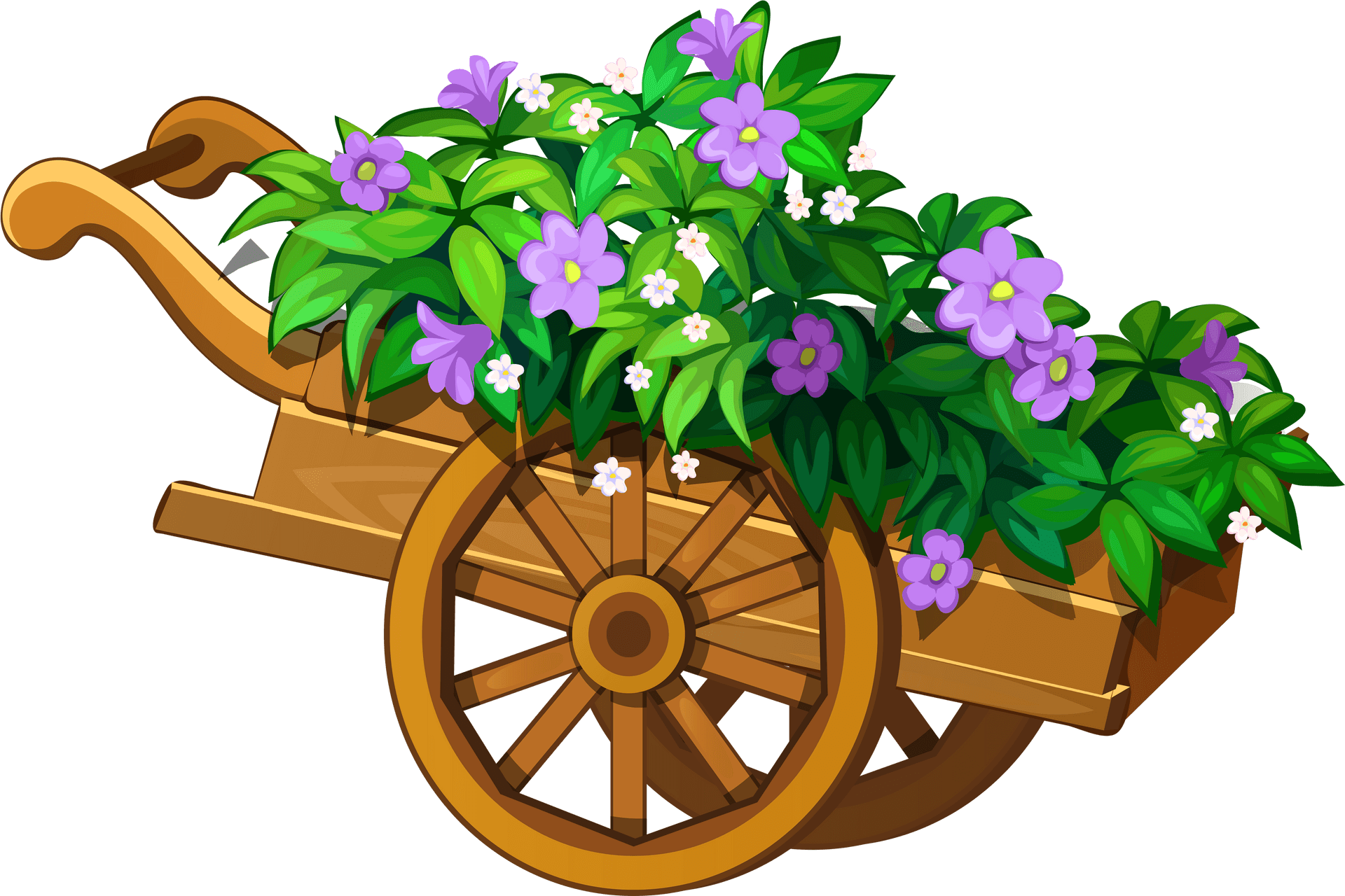 Floral Wheelbarrow Vector Illustration PNG Image