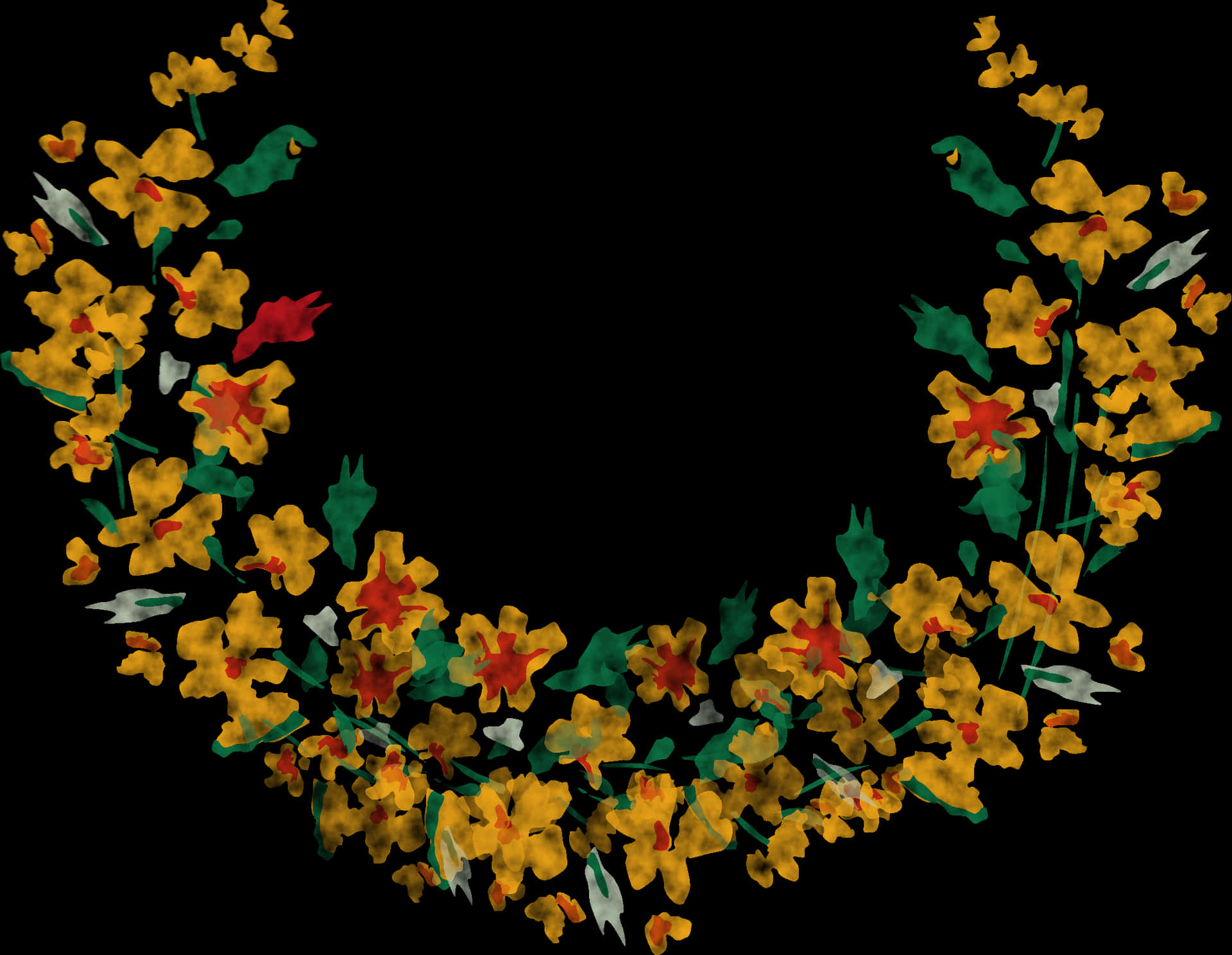 Floral_ Wreath_on_ Black_ Background PNG Image