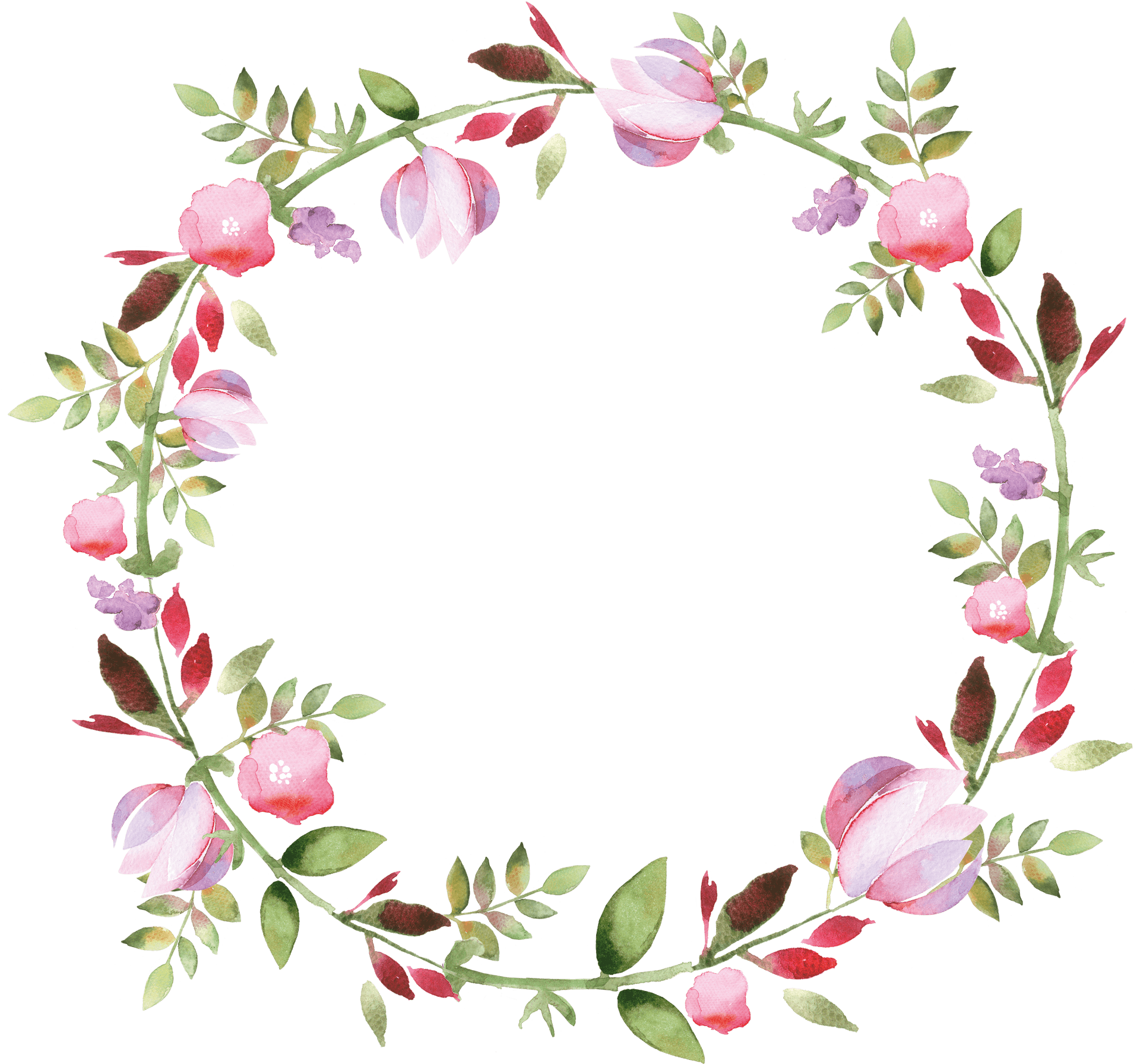 Floral Wreath Watercolor Design PNG Image