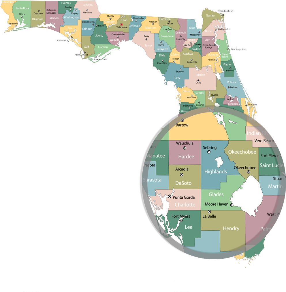 Florida Counties Map Zoomed In PNG Image