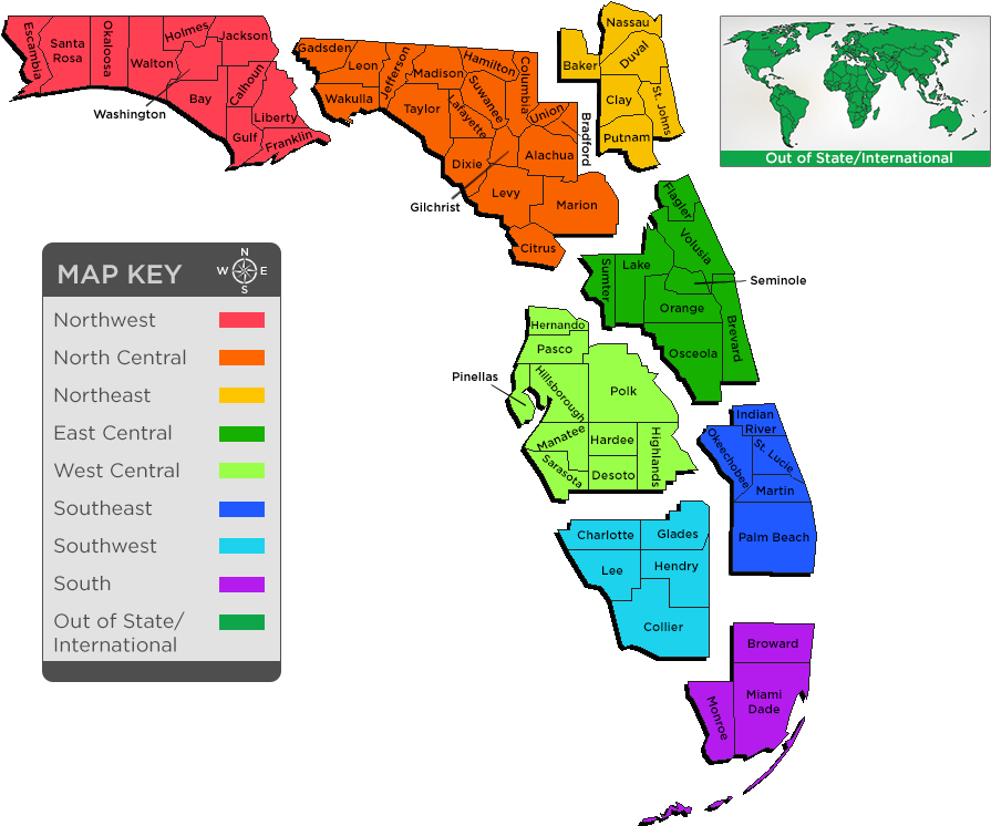 Florida Counties Regional Divisions Map PNG Image