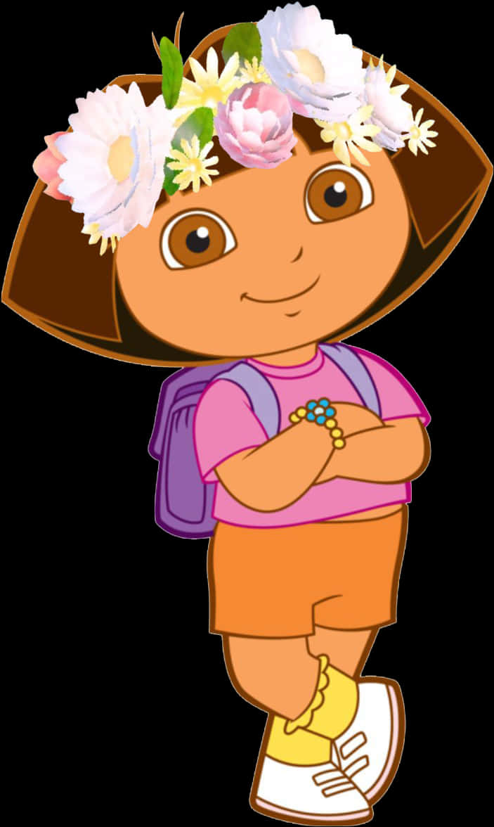 Flower Crowned Character With Backpack PNG Image