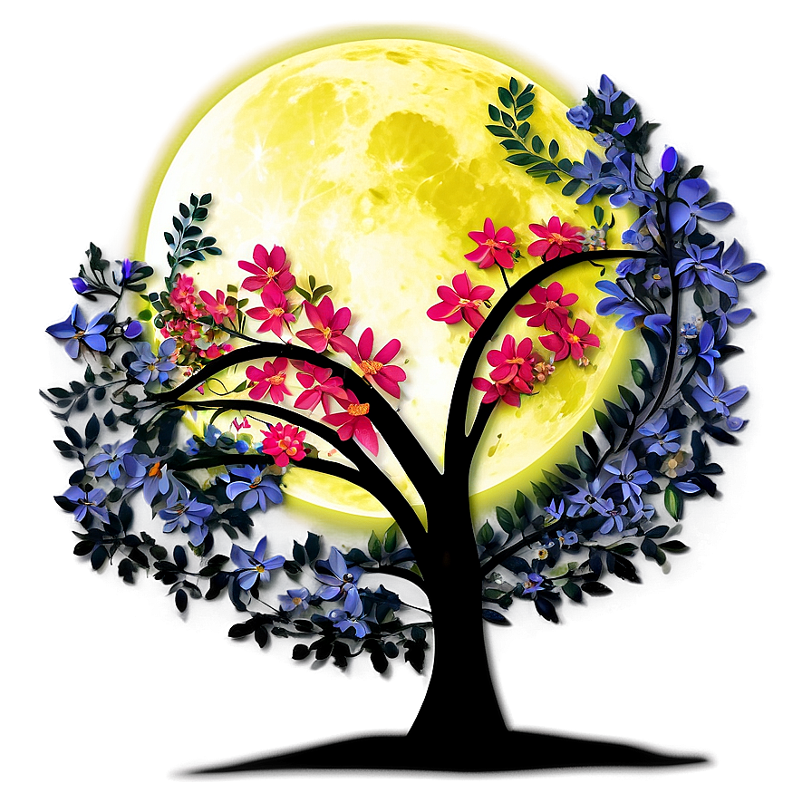 Flower Tree Under Moonlight Png Inr PNG Image