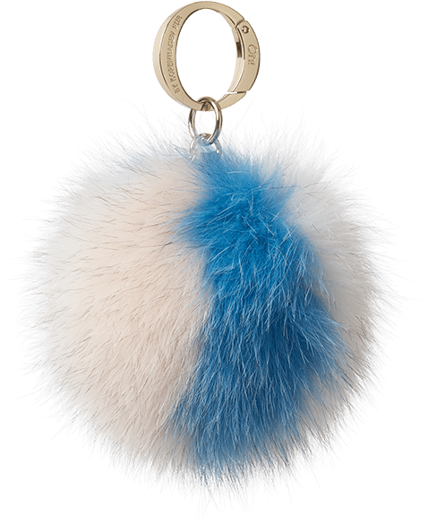 Fluffy Blueand White Pom Pom Keychain PNG Image