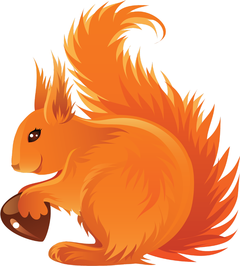 Fluffy Orange Squirrel Holding Nut PNG Image