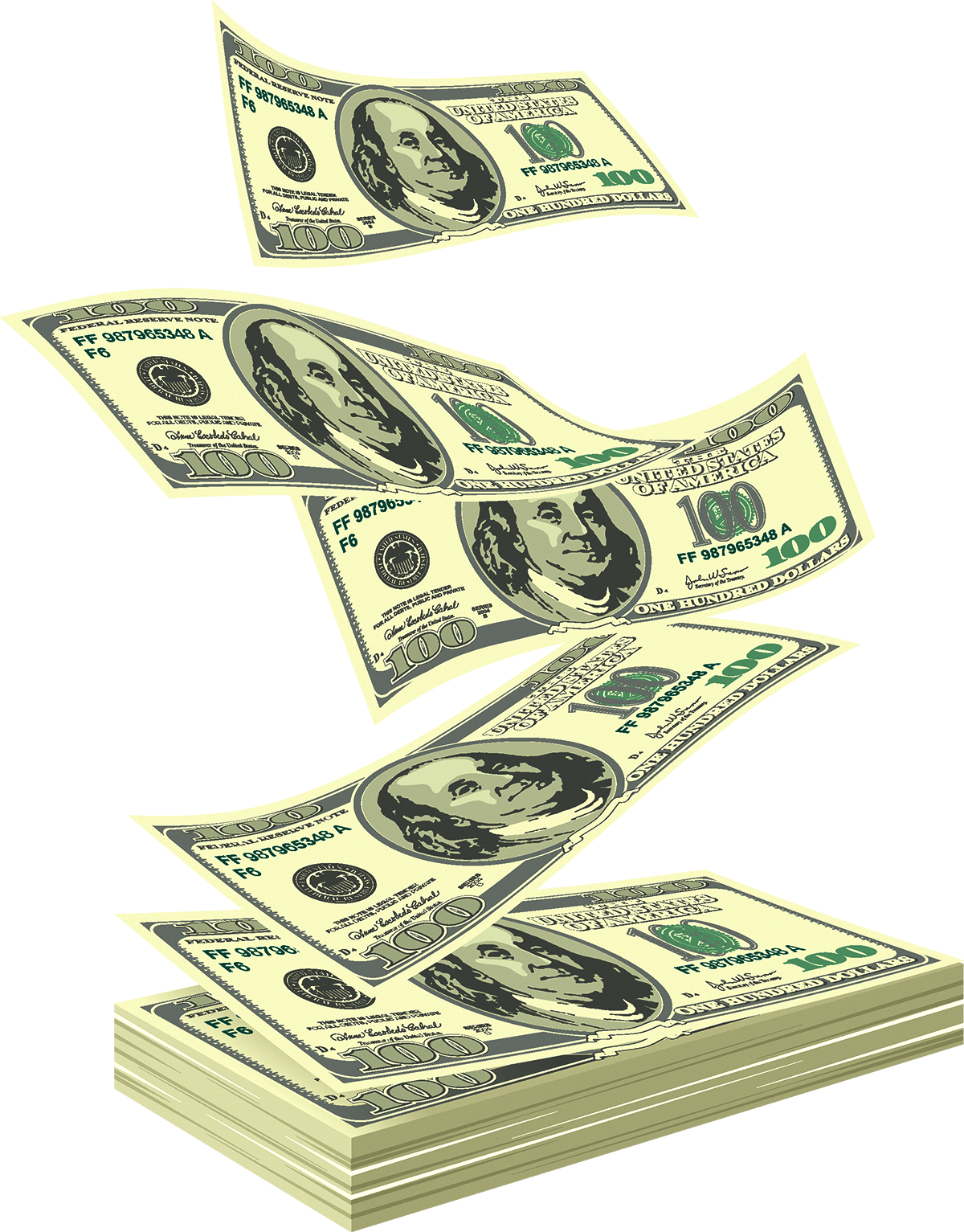 Flying Hundred Dollar Bills PNG Image