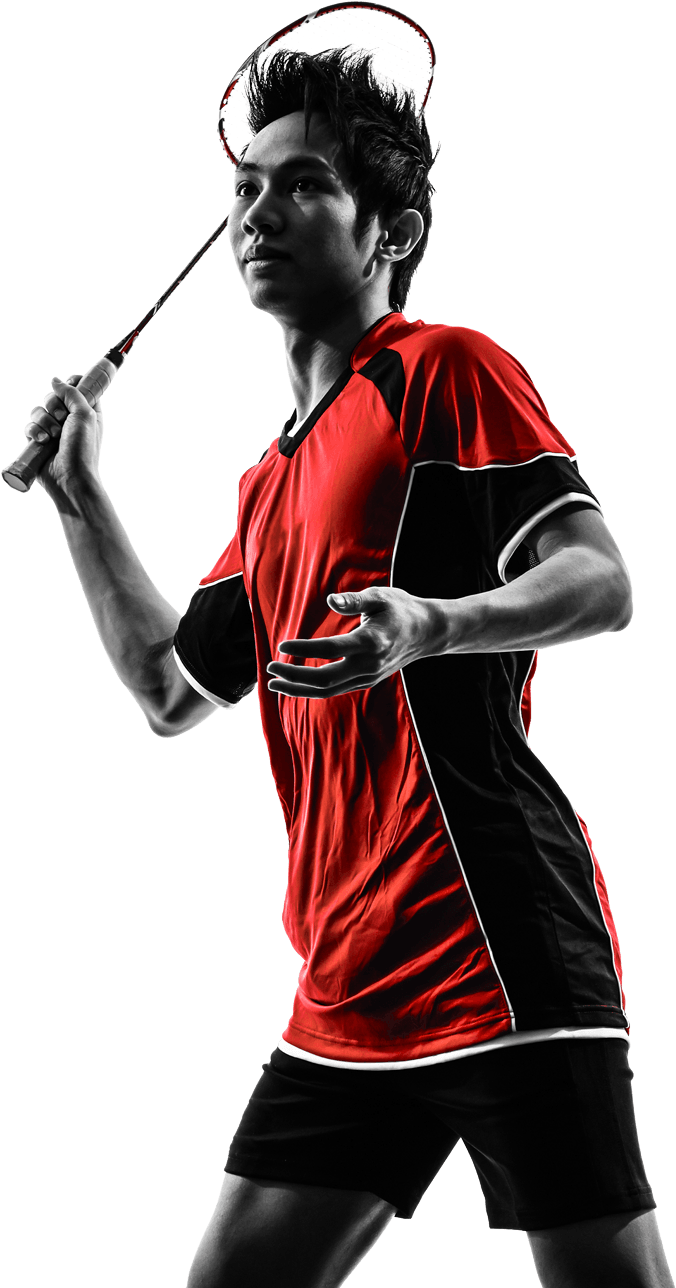 Focused Badminton Player Ready Position PNG Image