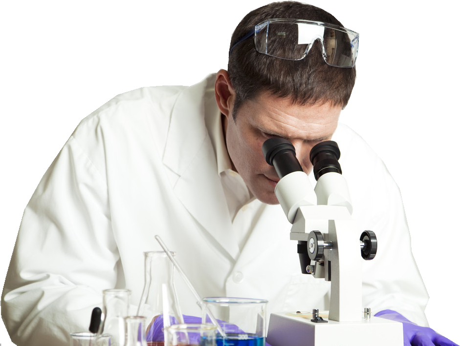 Focused Scientist Using Microscope PNG Image