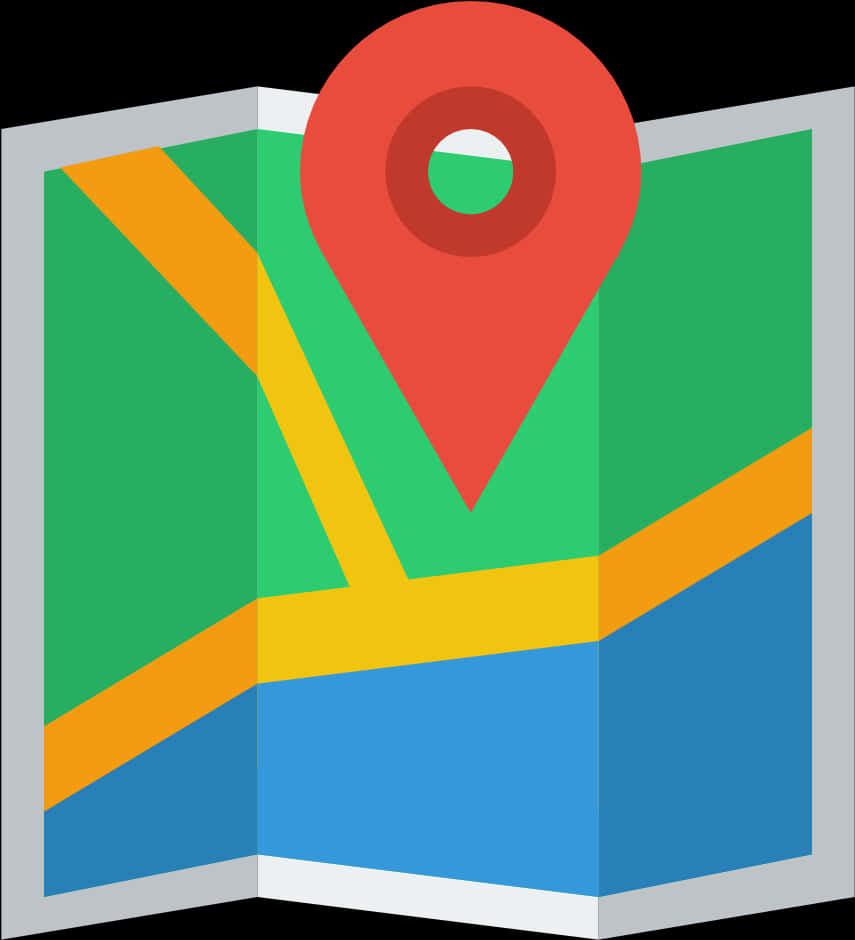 Folded Paper Mapwith Location Pin PNG Image