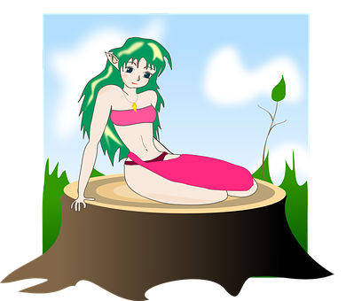 Forest_ Elf_ Resting_on_ Stump.jpg PNG Image