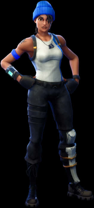 Fortnite Character Blue Beanie Outfit PNG Image