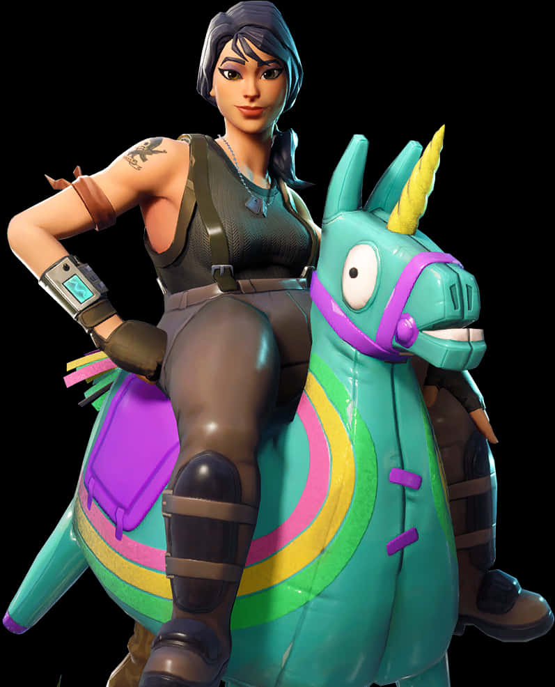 Fortnite Character Riding Llama Inflatable PNG Image