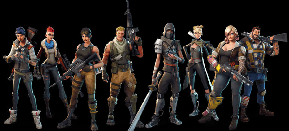 Fortnite Characters Lineup PNG Image