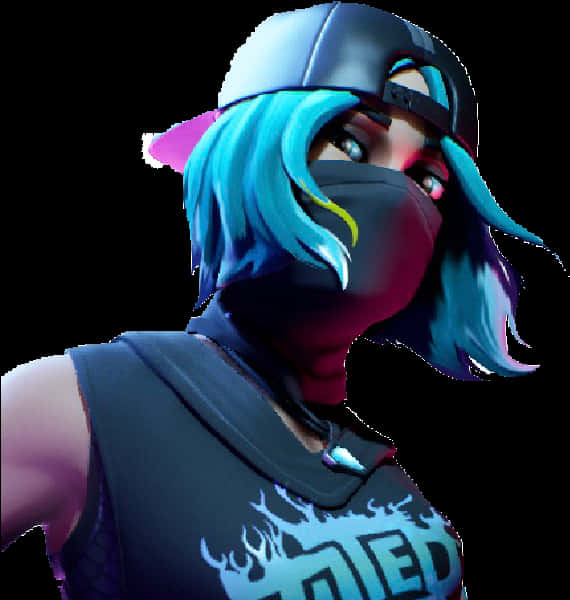 Fortnite Characterwith Blue Hairand Cap PNG Image