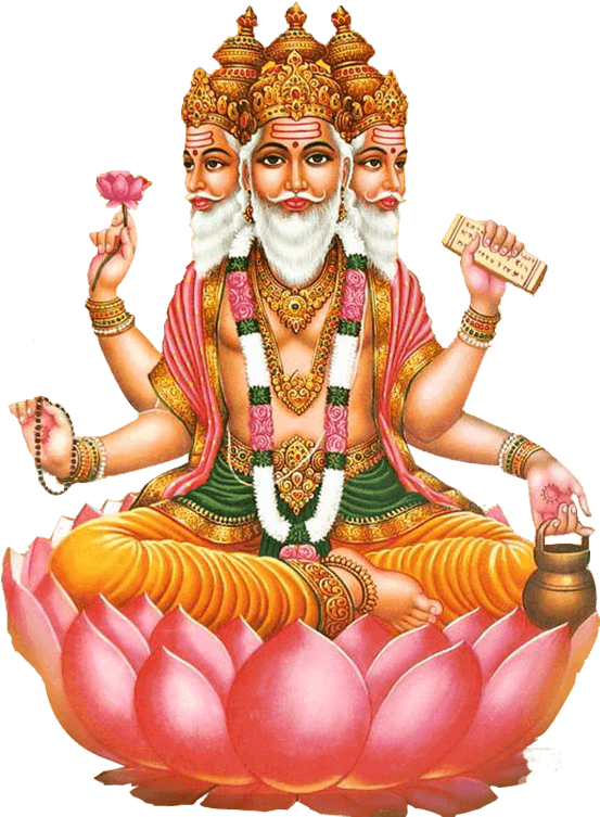 Four Faced Brahma Seatedon Lotus PNG Image