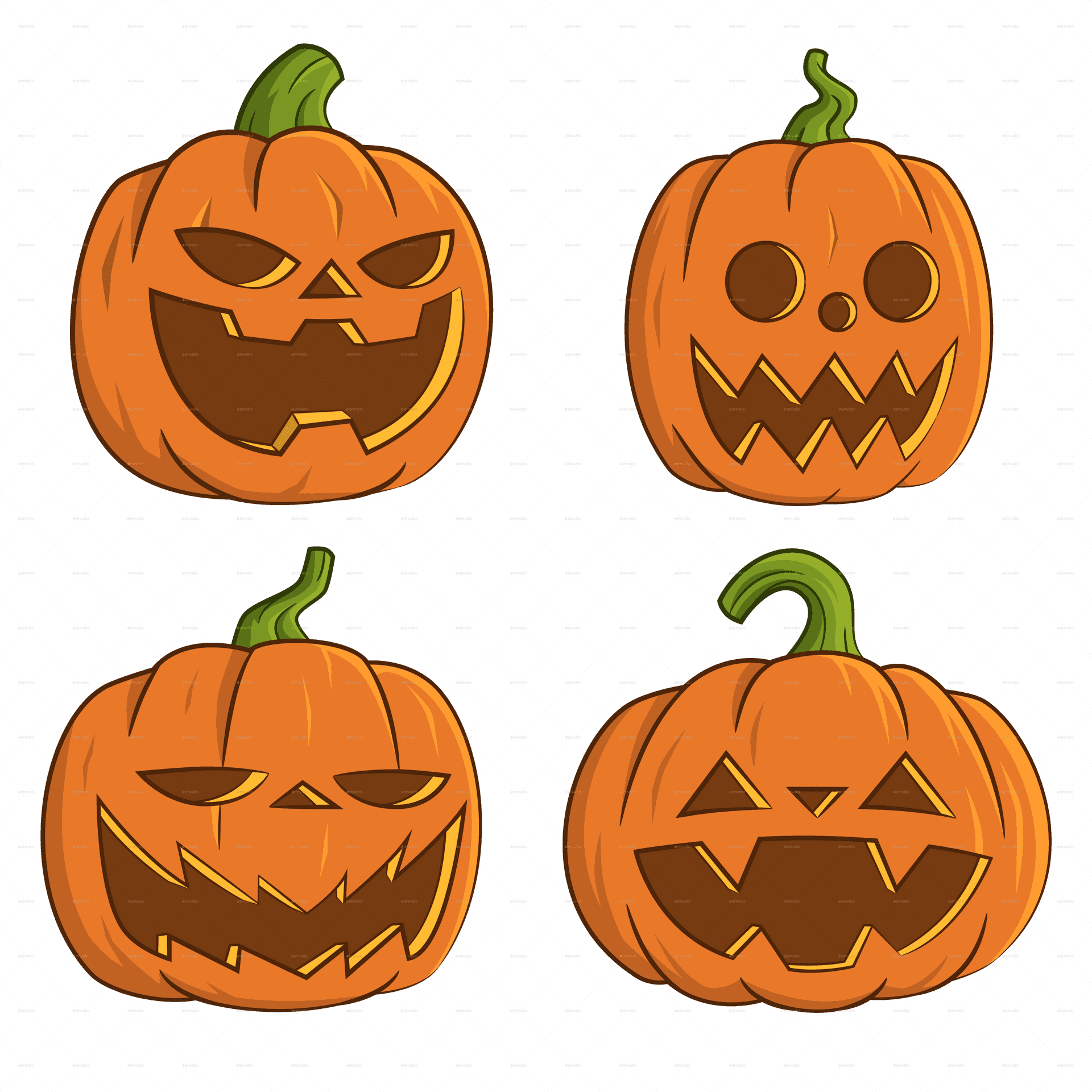 Four Jacko Lanterns Pattern PNG Image