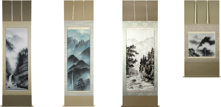 Four Panel Asian Landscape Art PNG Image