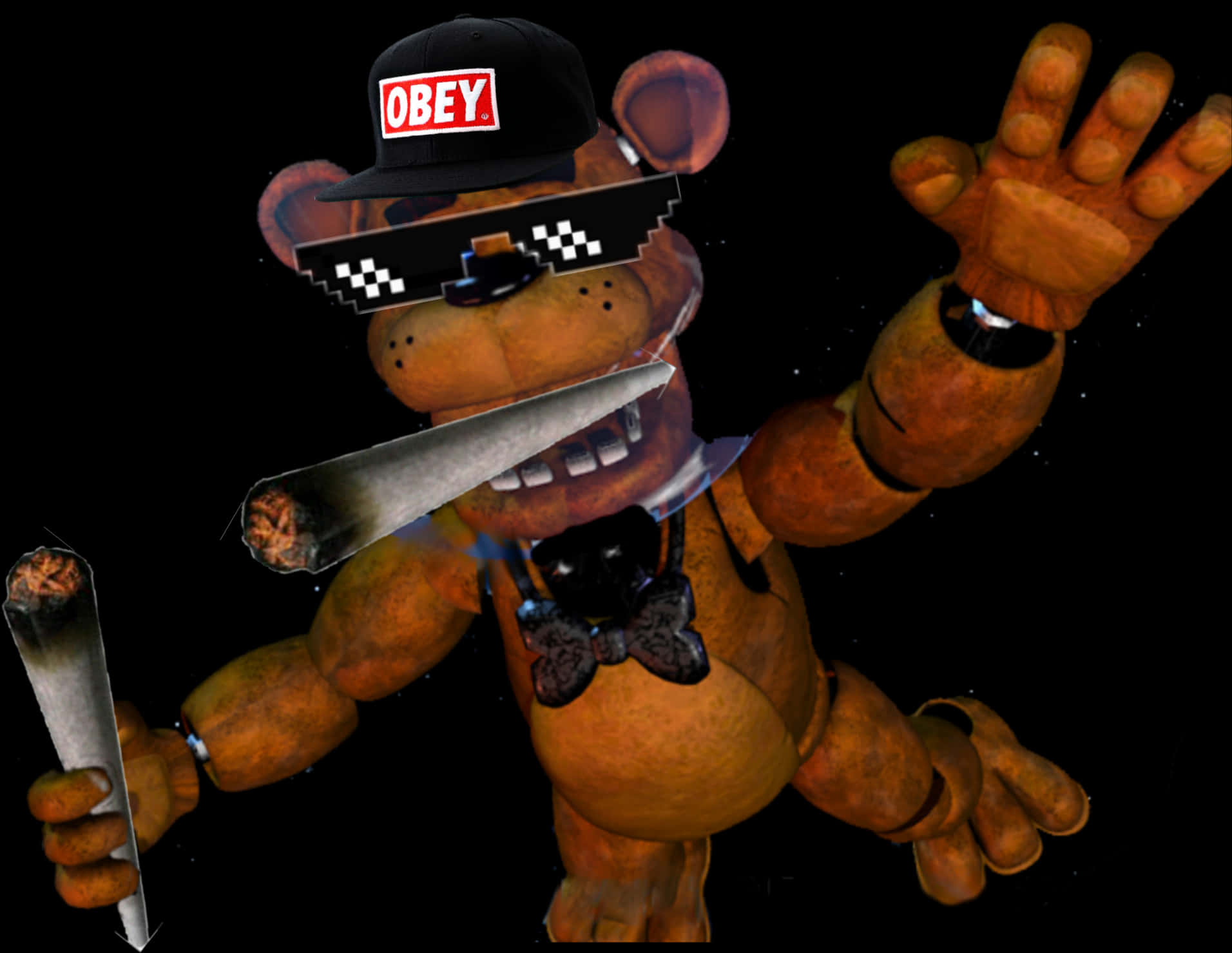 Freddy Fazbear Stylized Gangster Look PNG Image