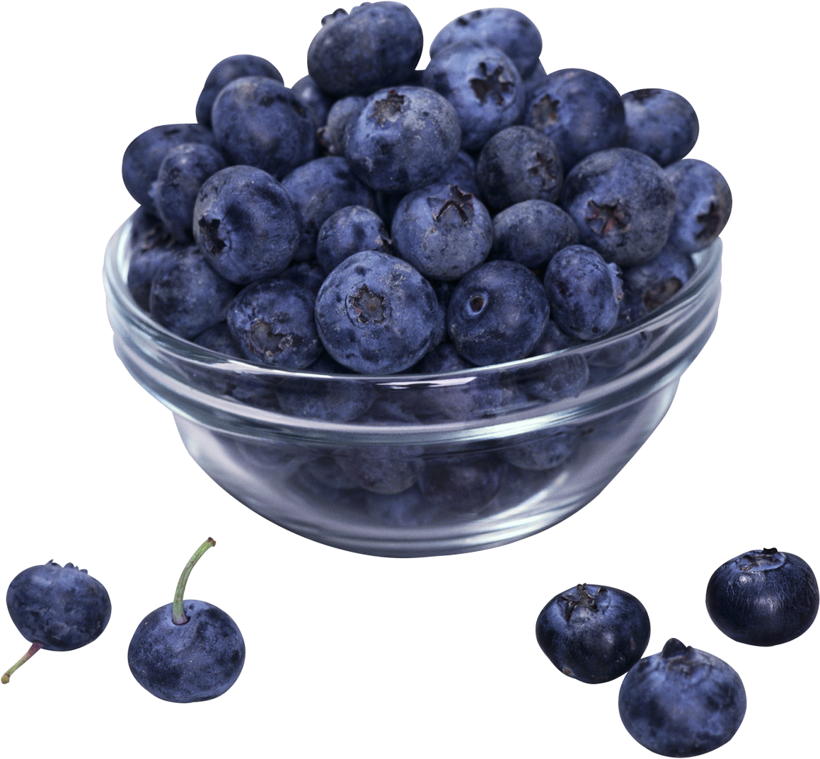 Fresh Blueberriesin Glass Bowl PNG Image