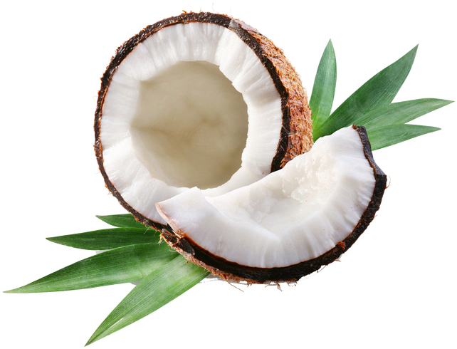 Fresh Coconut Halfwith Green Leaves PNG Image