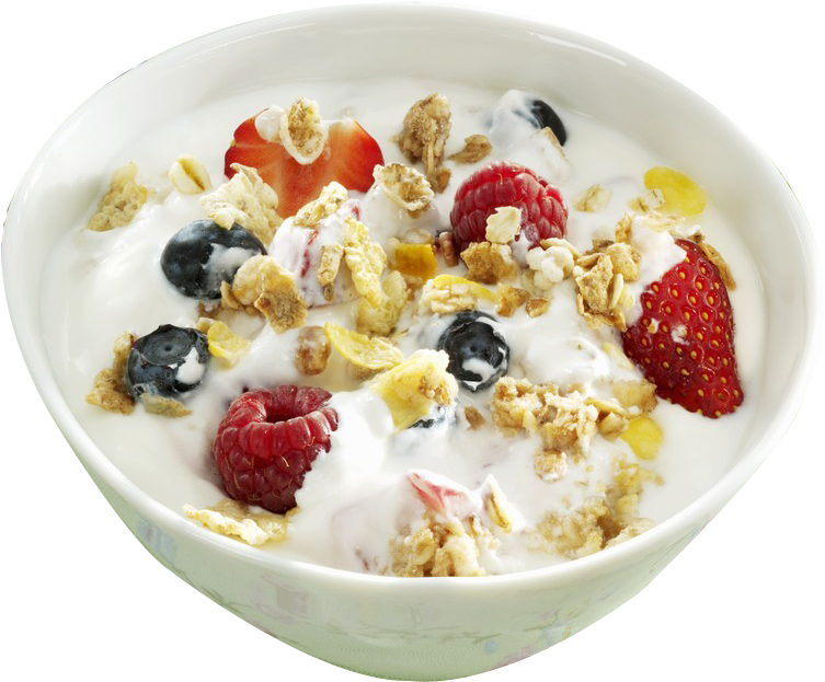 Fresh Fruit Cereal Bowl PNG Image