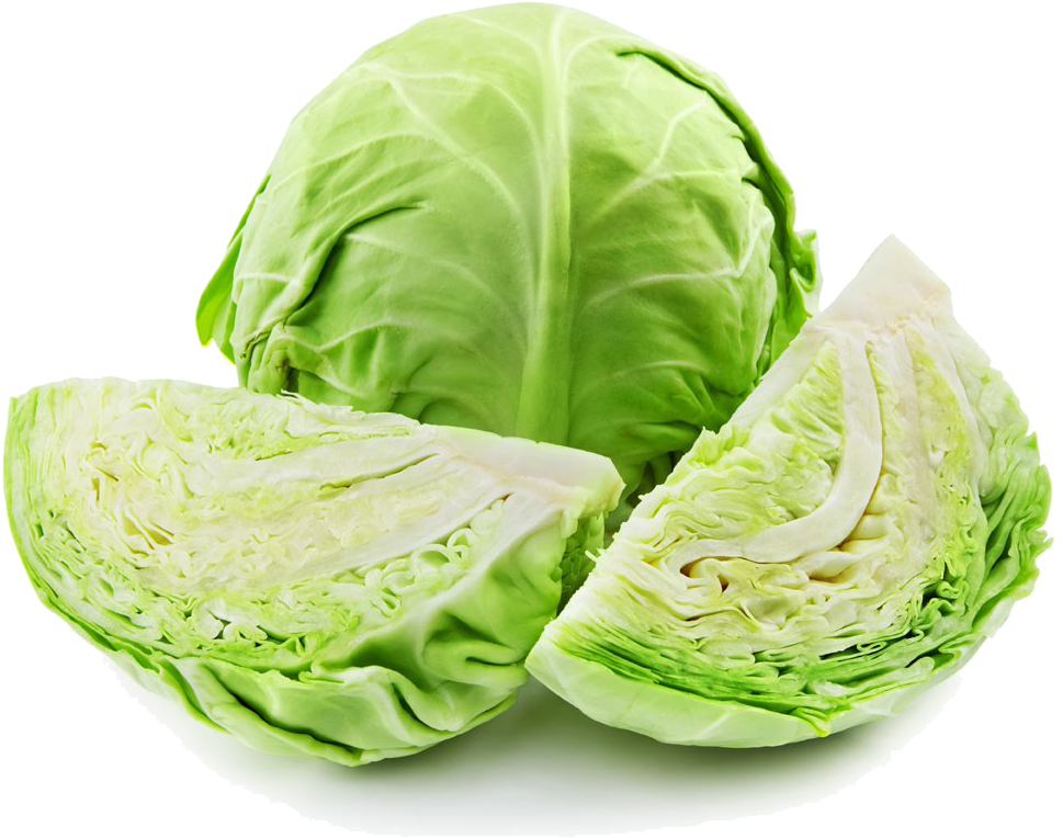 Fresh Green Cabbageand Cut Wedges PNG Image