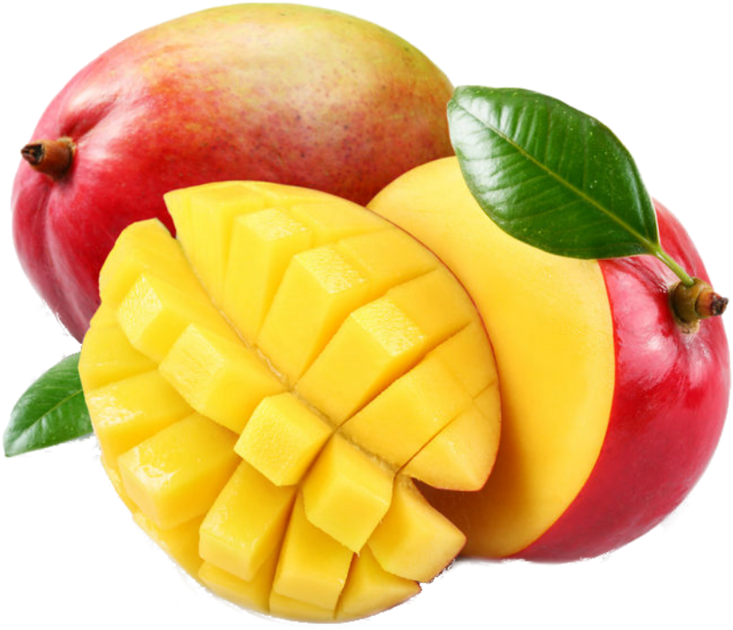 Fresh Mangoand Cut Piecewith Leaves PNG Image