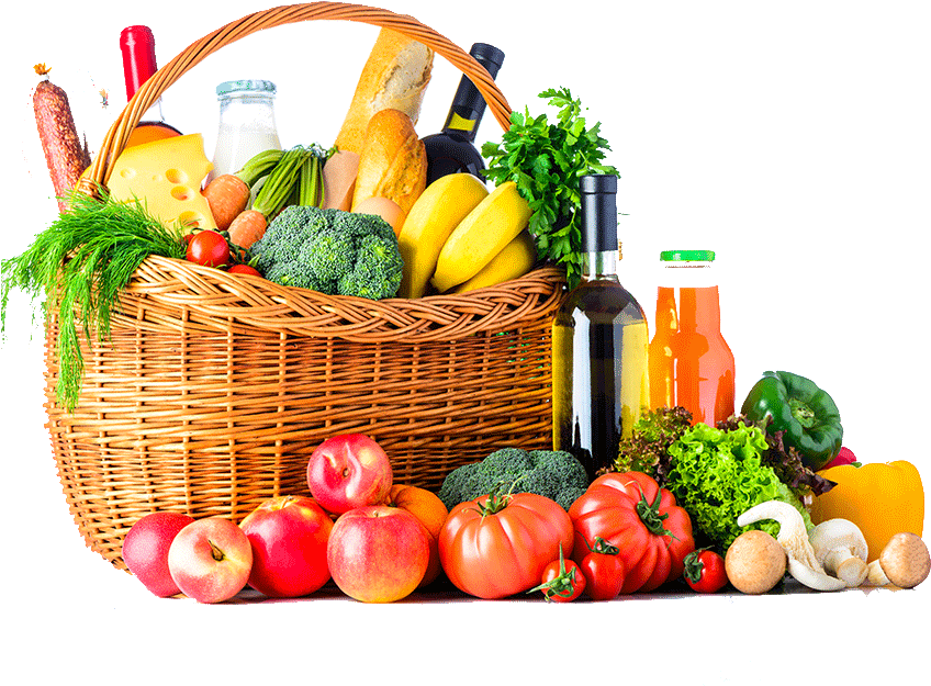 Fresh Produceand Groceries Basket PNG Image