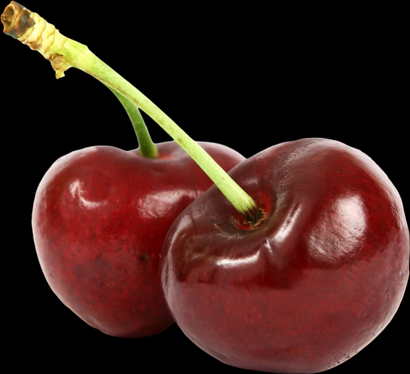 Fresh Red Cherries Black Background PNG Image