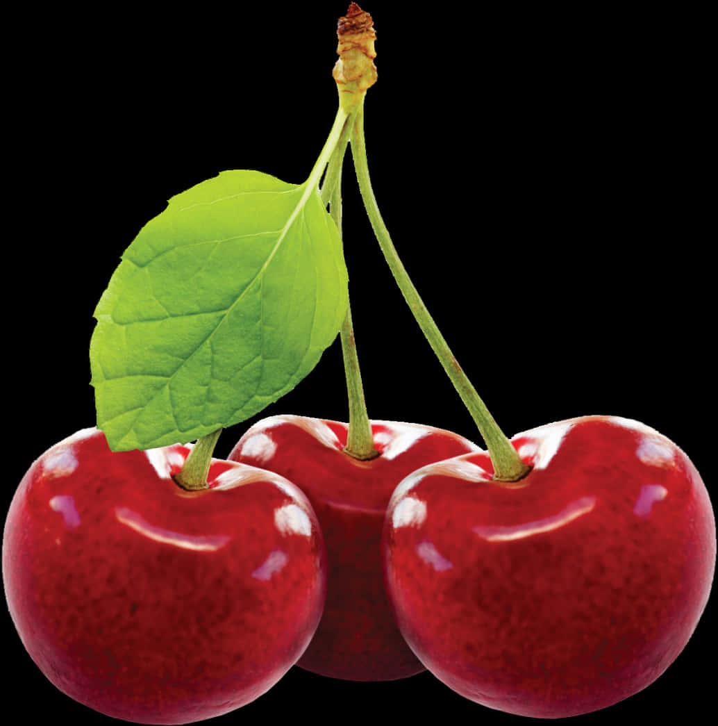 Fresh Red Cherrieswith Leaf PNG Image