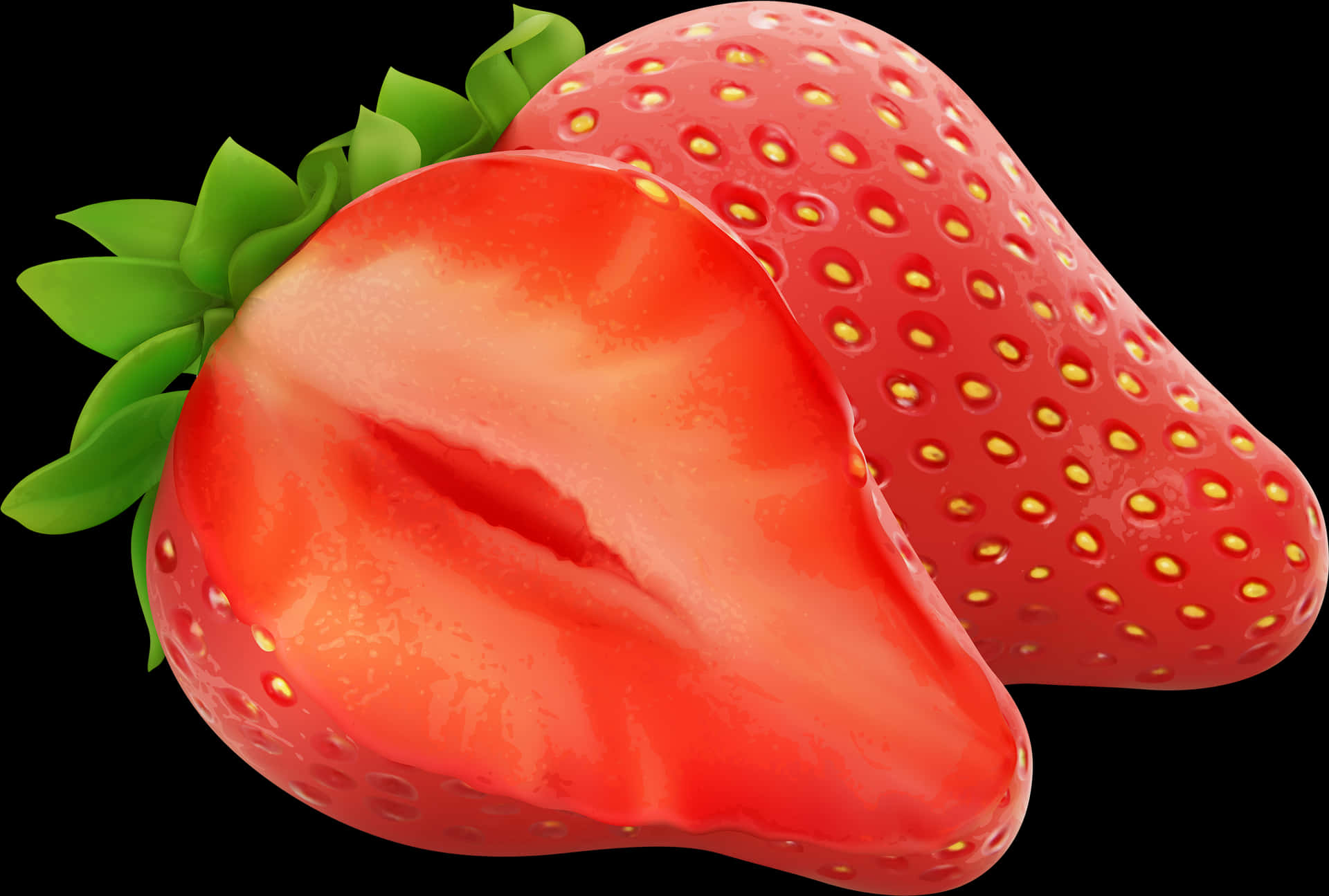 Fresh Strawberries Cutand Whole PNG Image