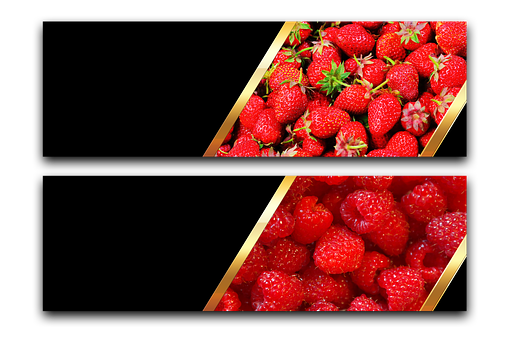 Fresh Strawberriesand Raspberries Diptych PNG Image