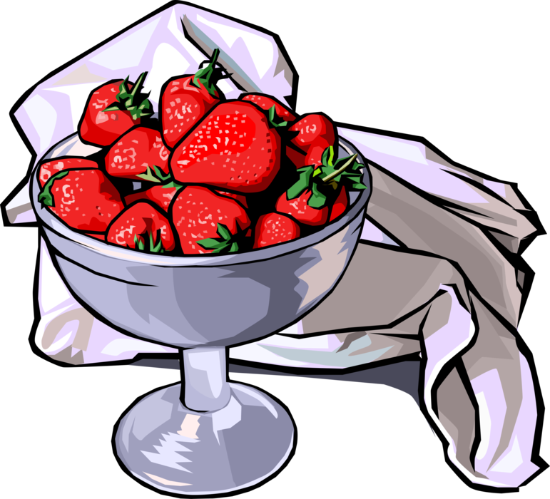 Fresh Strawberriesin Silver Bowl PNG Image