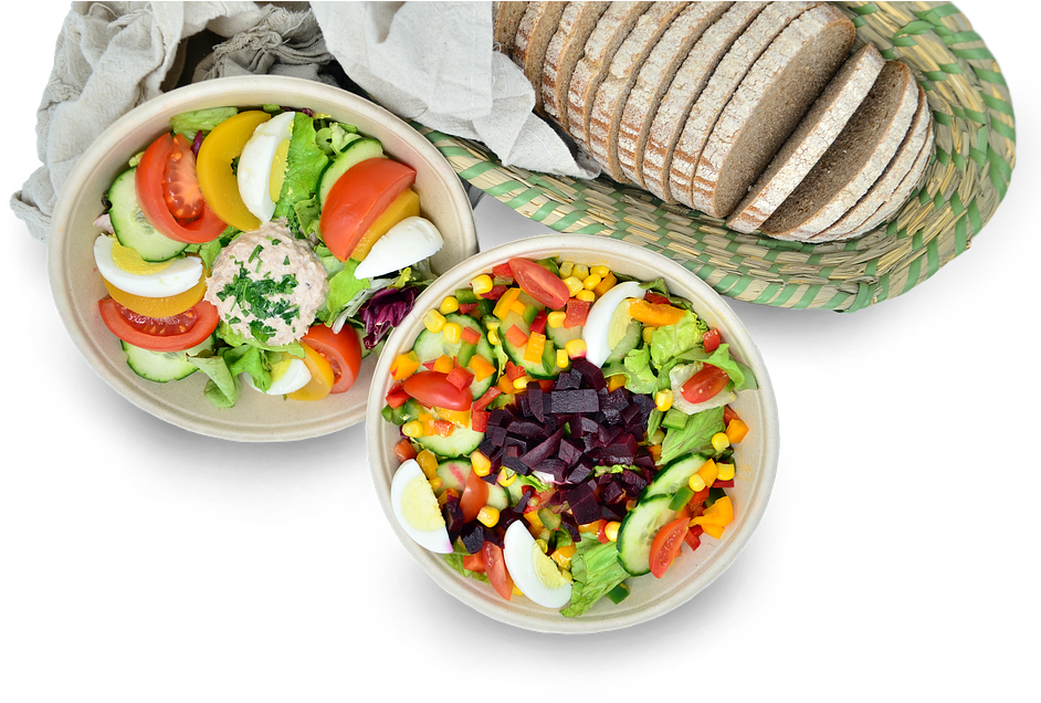 Fresh Vegetable Salad Bowlswith Bread Slices PNG Image