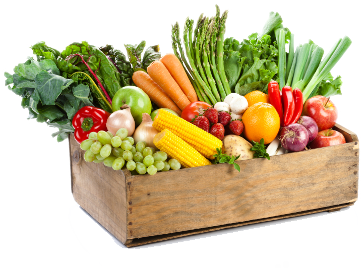 Fresh Vegetablesand Fruitsin Wooden Crate PNG Image