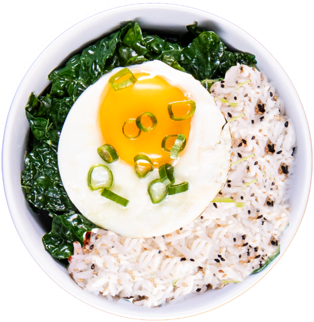 Fried Egg Spinach Rice Bowl PNG Image