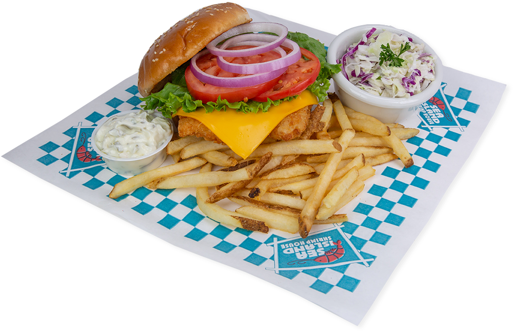 Fried Fish Sandwich Meal Setup PNG Image