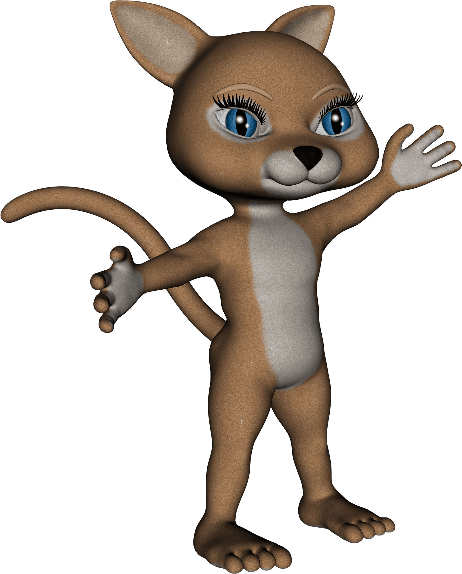 Friendly Cartoon Kitten Waving PNG Image