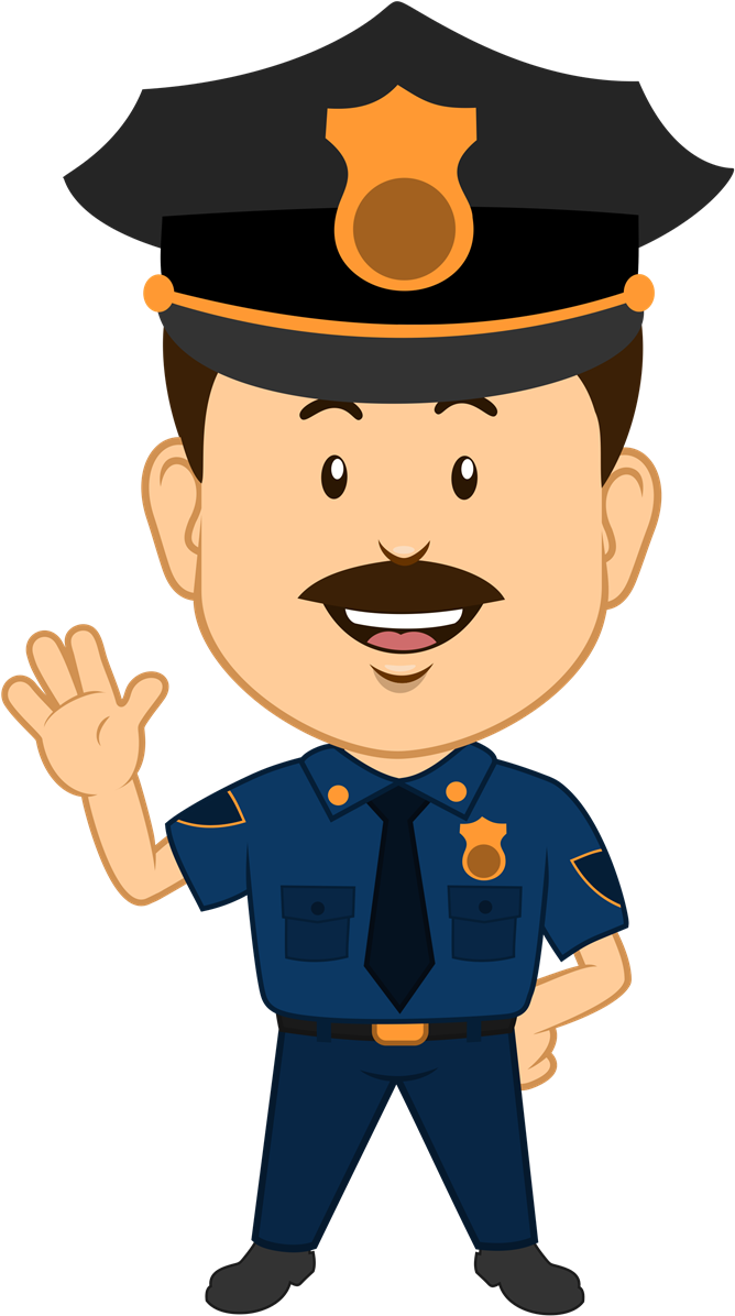 Friendly Cartoon Policeman Waving PNG Image