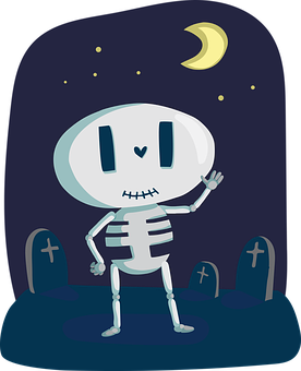 Friendly Cartoon Skeleton Night Scene PNG Image